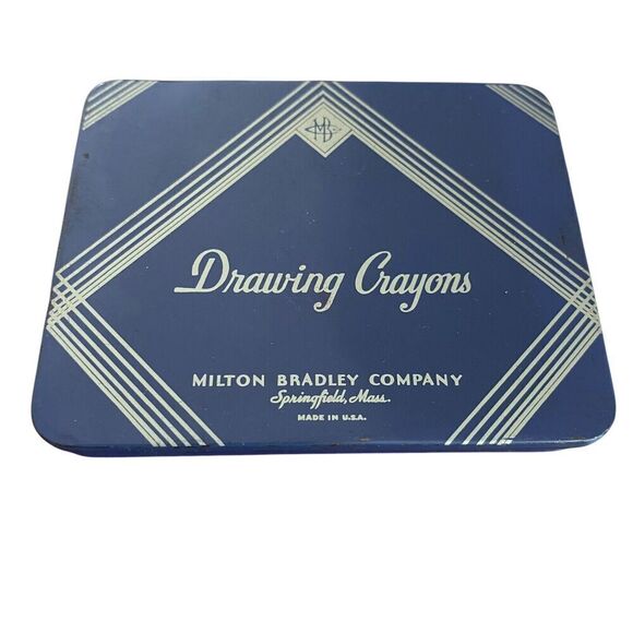 Vintage Milton Bradley Company Drawing Crayons and Blue Metal Tin - Picture 2 of 9